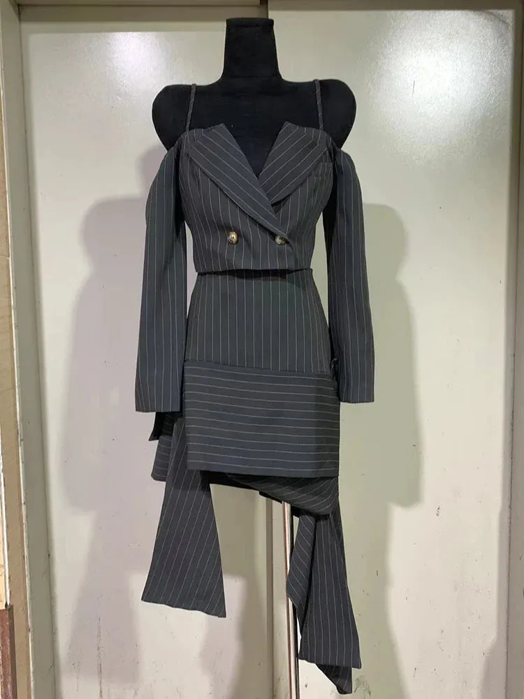 Solid Two Piece Set For Women Slash Neck Off Shoulder Long Sleeve Chic Coat High Waist Skirt Elegant Sets Female