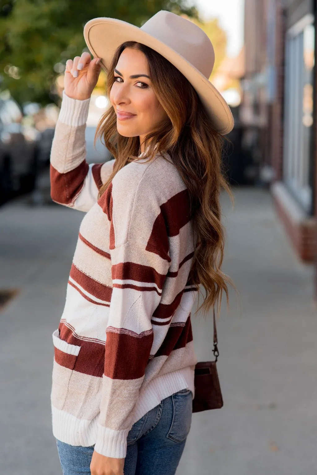 Striped Drop Shoulder Button Cardigan
