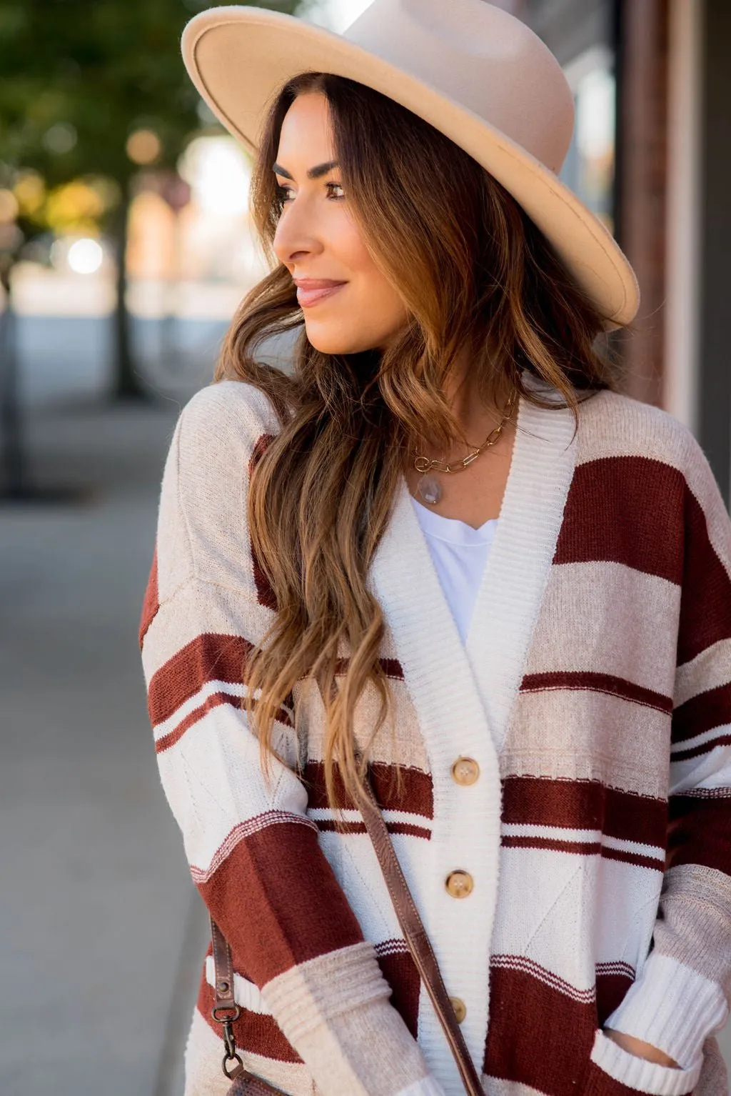 Striped Drop Shoulder Button Cardigan