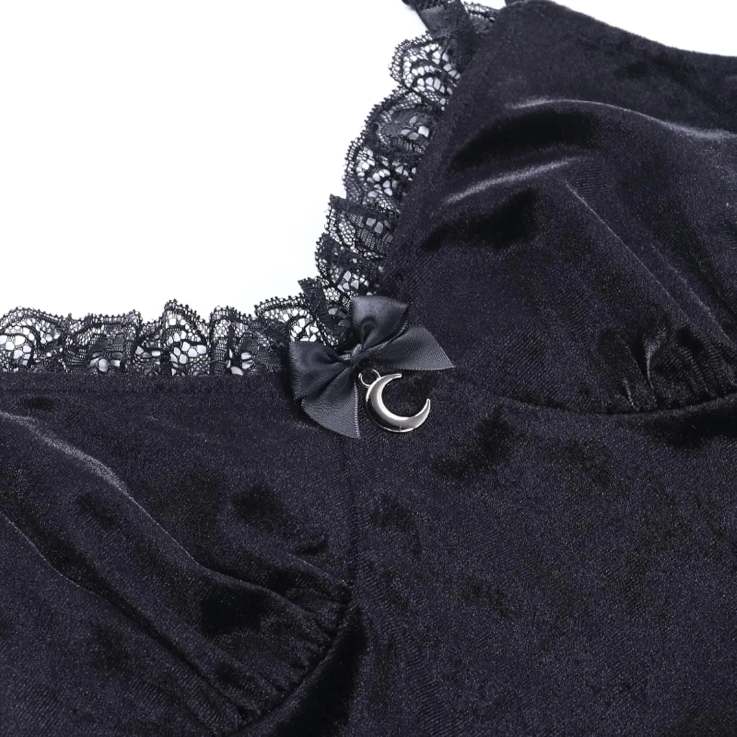 TSMNZMU Womens Gothic Lolita Dress Velvet Moon Camisole Dresses Sleeveless Punk Grunge Emo Dress Goth Alt Witchy Fairy Dress