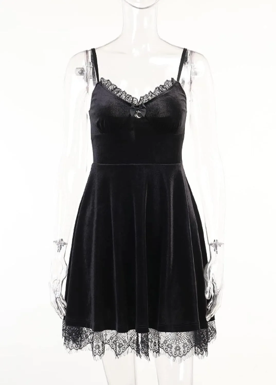 TSMNZMU Womens Gothic Lolita Dress Velvet Moon Camisole Dresses Sleeveless Punk Grunge Emo Dress Goth Alt Witchy Fairy Dress