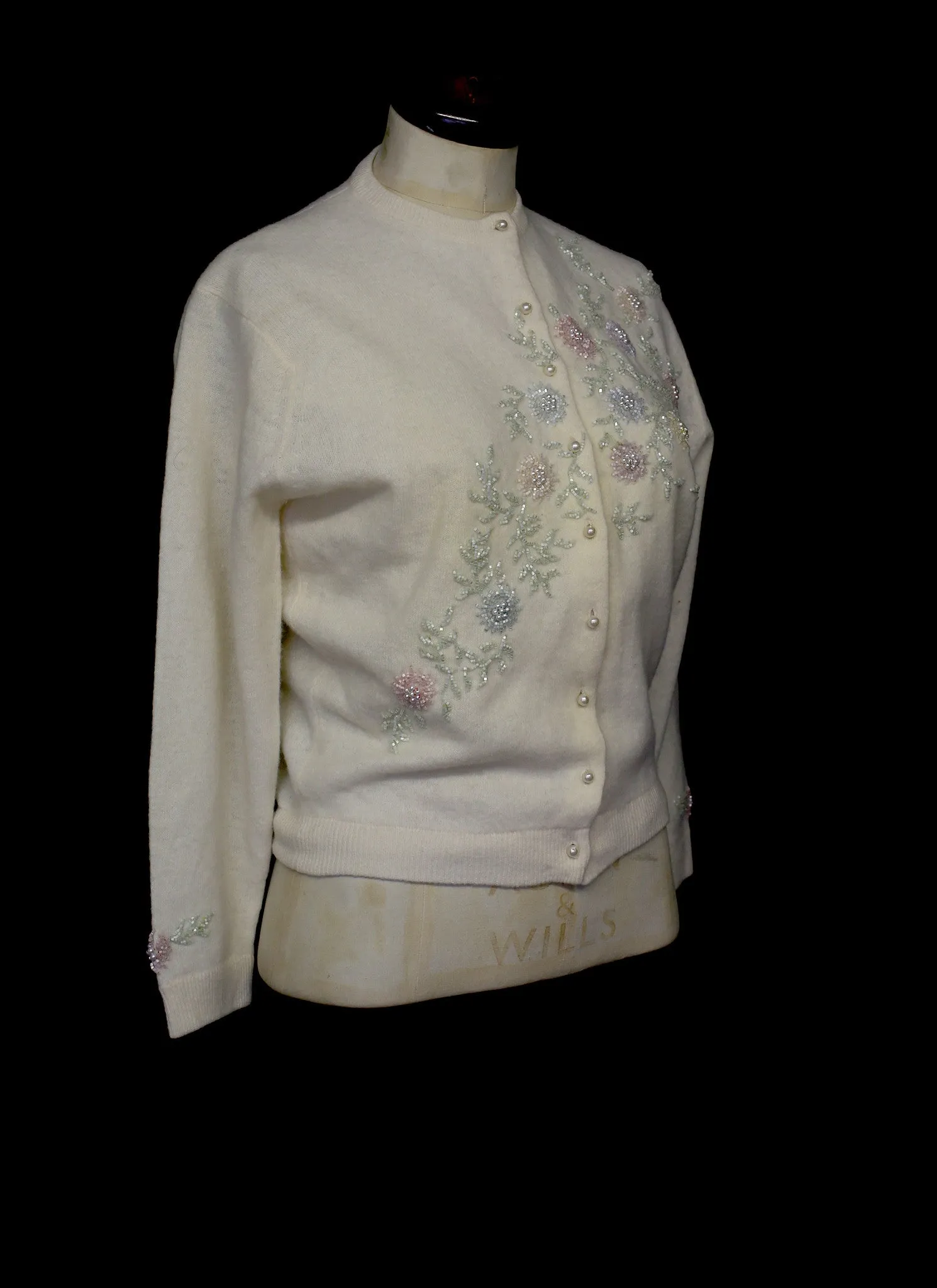 Vintage 1960s Beaded Ivory Cream Cardigan