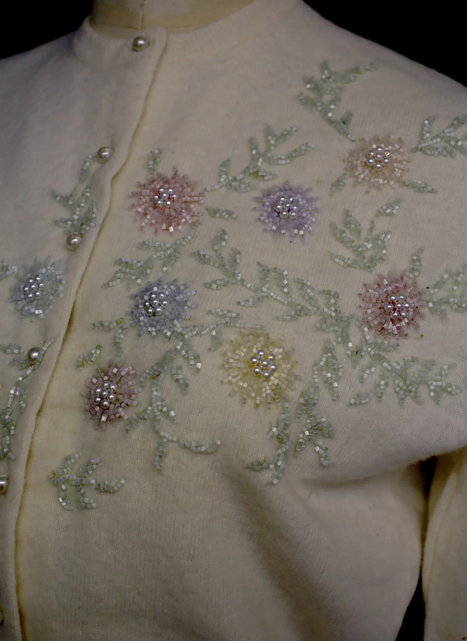 Vintage 1960s Beaded Ivory Cream Cardigan