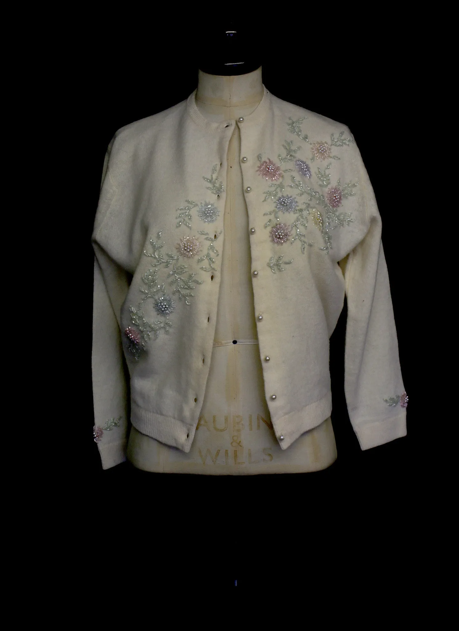 Vintage 1960s Beaded Ivory Cream Cardigan