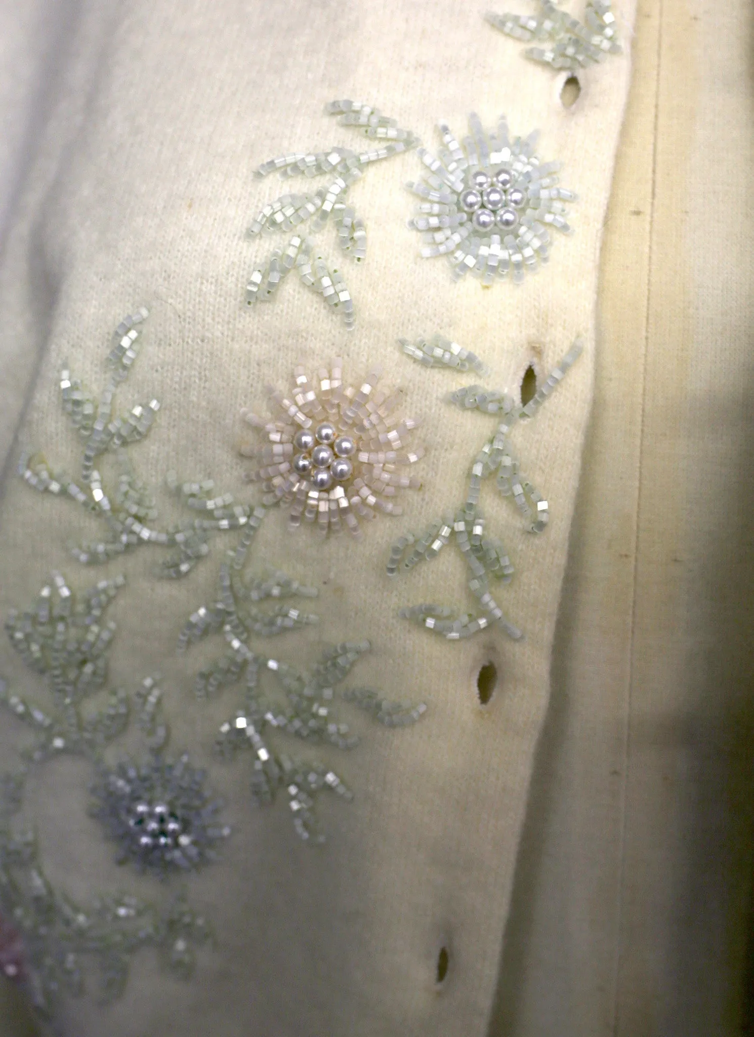 Vintage 1960s Beaded Ivory Cream Cardigan