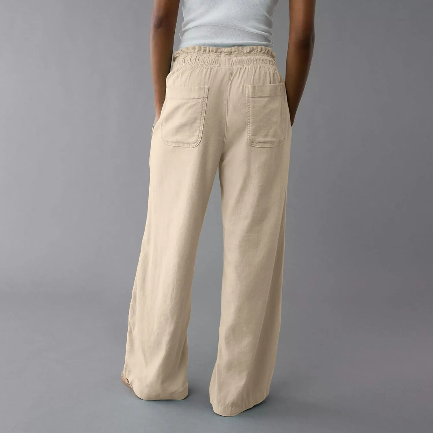 Wide Leg Linen Pants for Women 2025 Casual Loose High Waisted Pants with Pockets Flowy Comfy Beach Trousers Work Outfits
