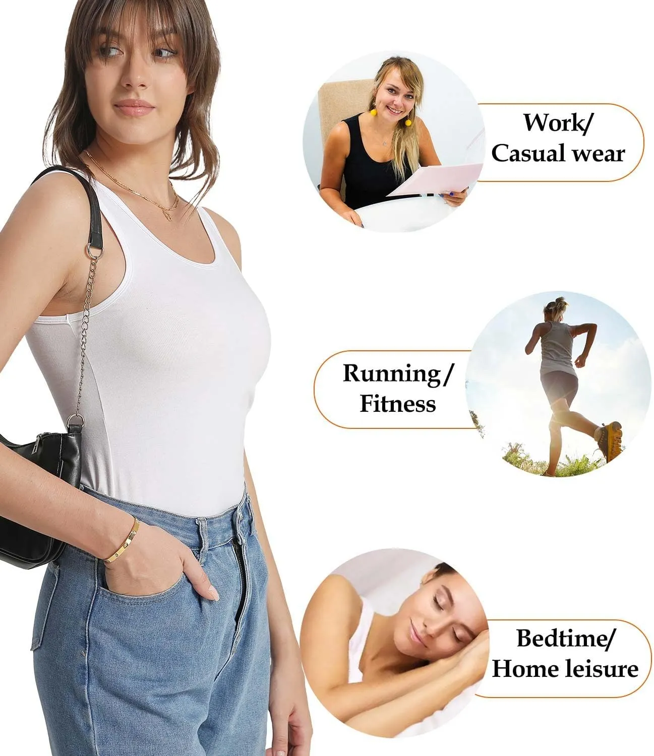 wirarpa Women's Tank Tops Cotton Undershirts Tanks Top Comfy Camis Base Layer 2-Pack