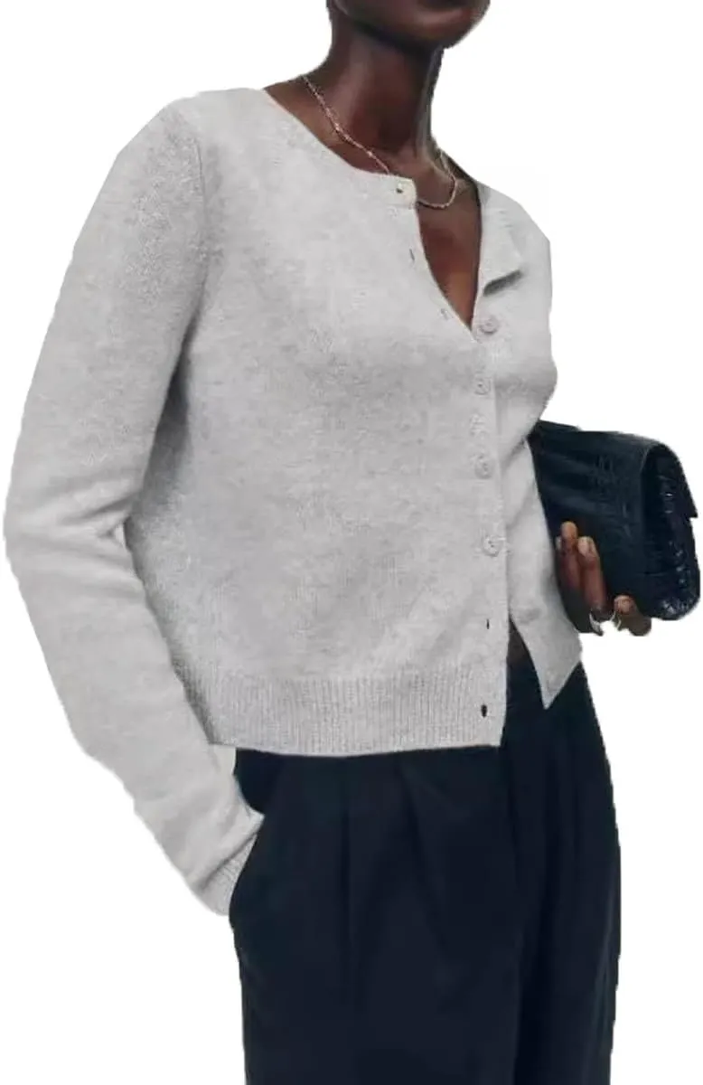 Women Knitted Crop Cardigan Shirt Long Sleeve Button Down Ribbed Knit Crop Top Fall Casual Lightweight Cardigan Tee Shirt