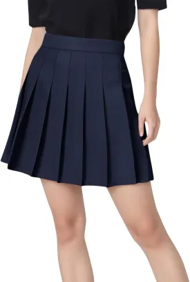 Women Pleated Mini Skirt with Built in Shorts Uniform School High Waist A-Line Tennis Skater Skirts Skort