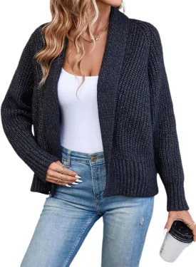 Women's Cardigan Sweaters Fall Winter Open Front Batwing Long Sleeve Shawl Neck Chunky Knit Loose Outwear Coats