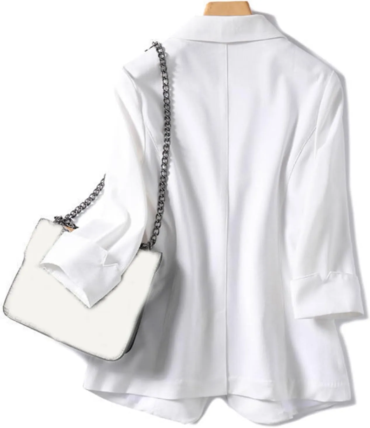 Women's Casual Linen Blazer Lapel One Button Blazer Jackets Lightweight 3/4 Sleeve Suit Blazers Spring Summer Fall