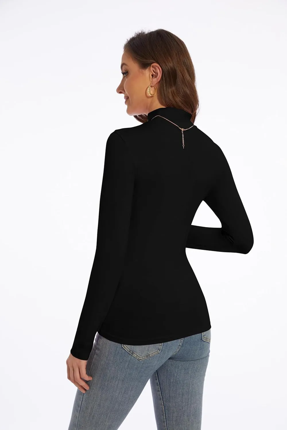 Womens Long Sleeve Mock Turtleneck Lightweight Shirts Slim Fitted Base Layer Tee Tops High Neck Undershirt