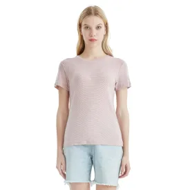Women's Merino 200g Short Sleeve T-Shirt Pink White Stripes