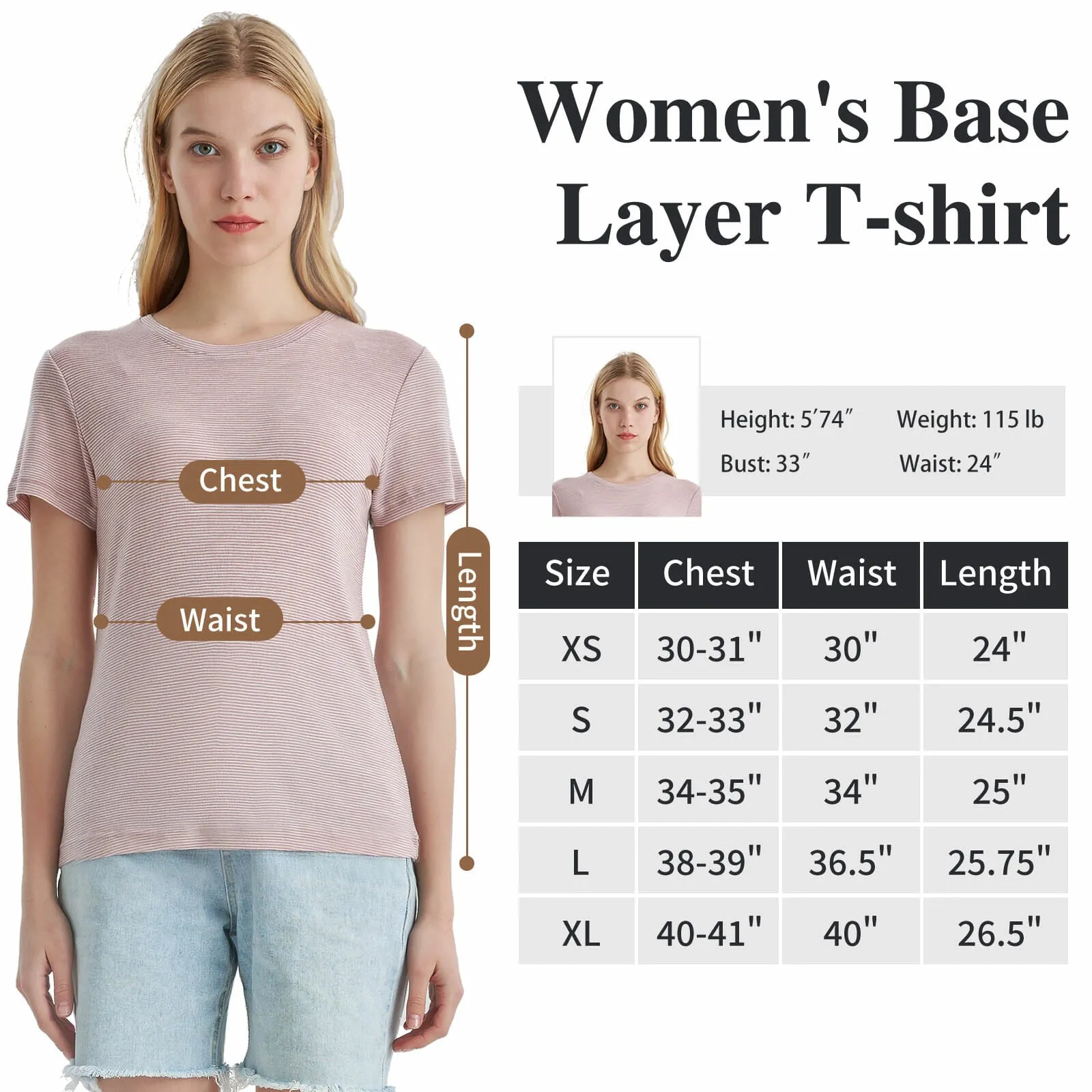 Women's Merino 200g Short Sleeve T-Shirt Pink White Stripes