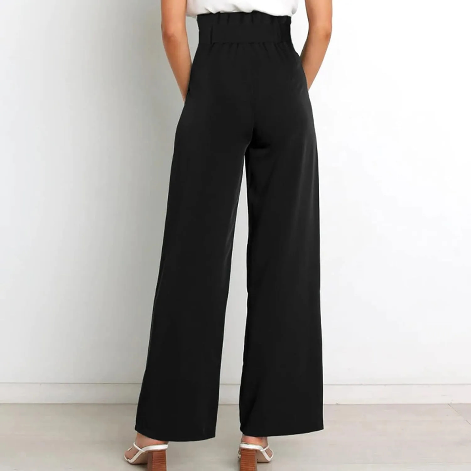 Women's Wide Leg Pants High Elastic Waisted in The Back Business Work Trousers Long Straight Suit Pants