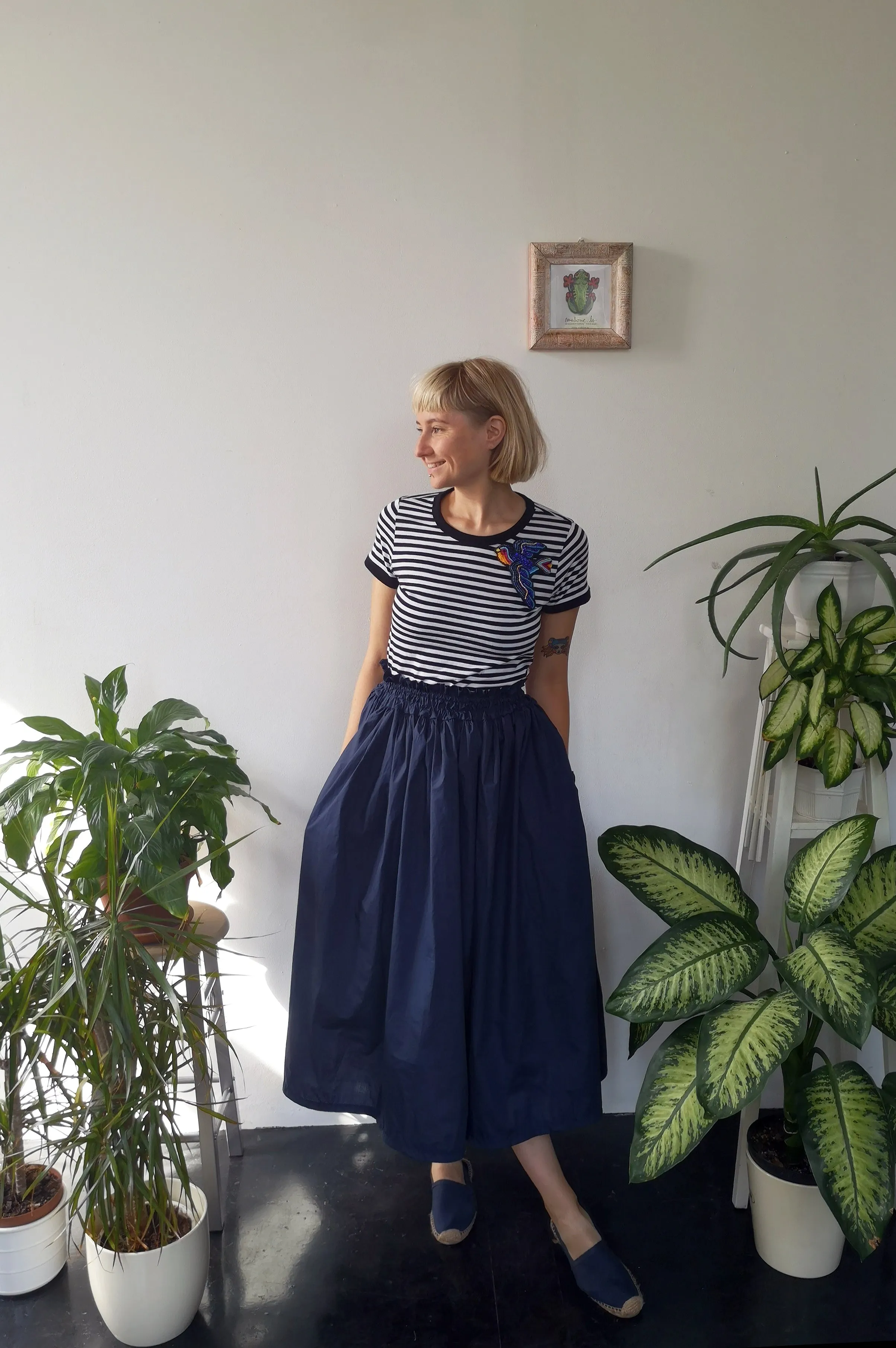Wonderful, Feminine and Super Versetile Minimalist Lifestyle Blue Midi Cotton Skirt!