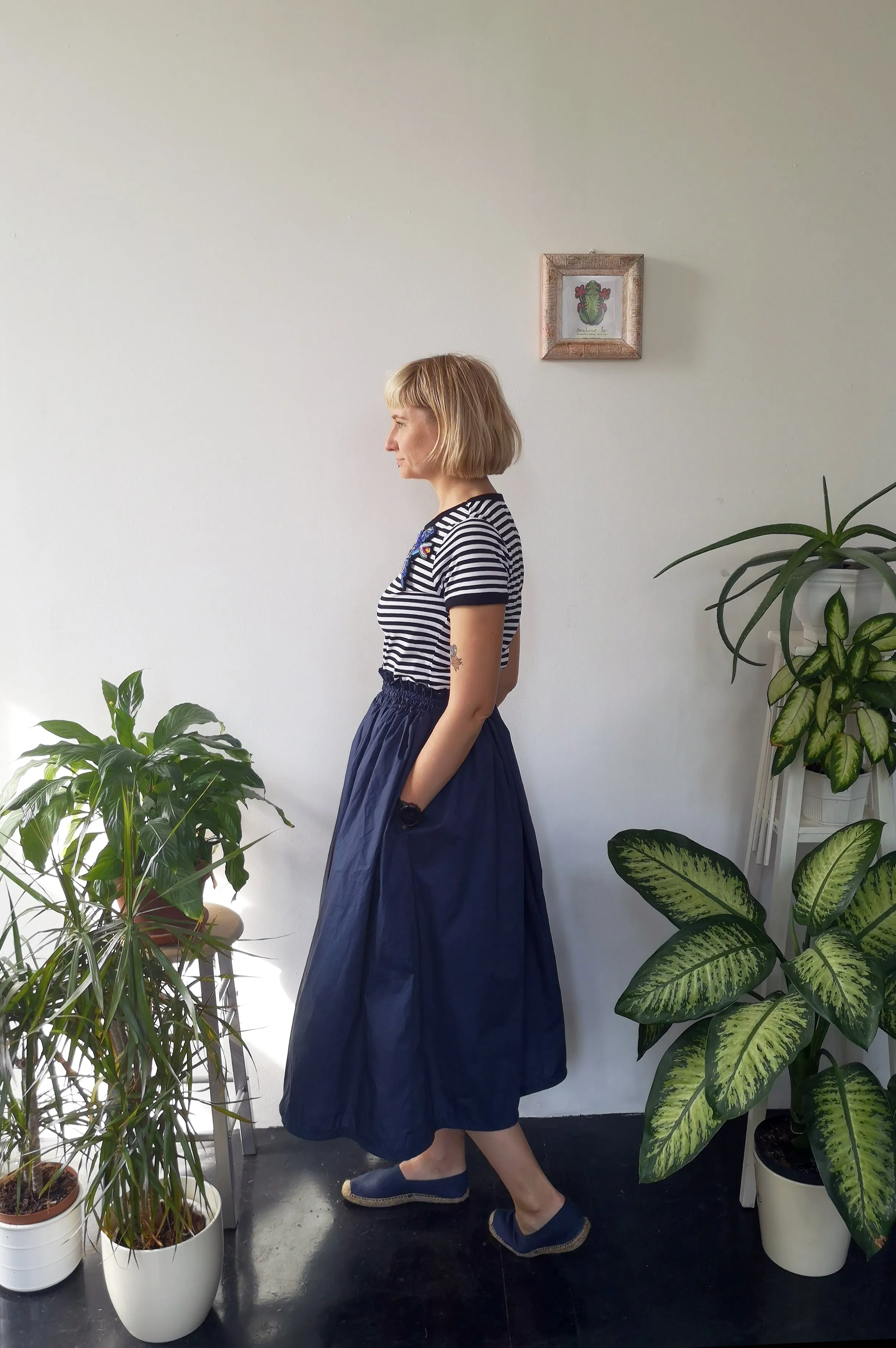 Wonderful, Feminine and Super Versetile Minimalist Lifestyle Blue Midi Cotton Skirt!