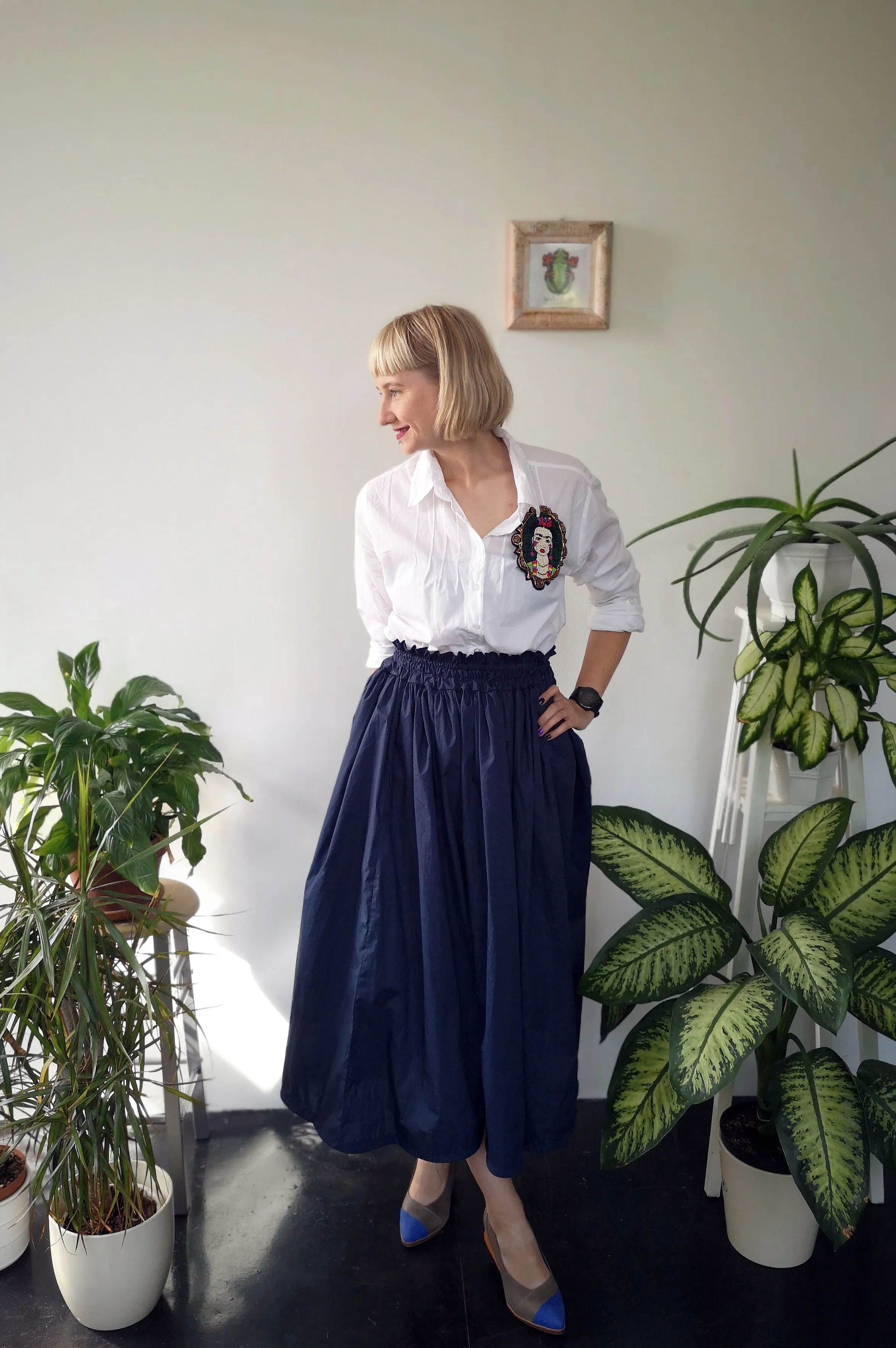 Wonderful, Feminine and Super Versetile Minimalist Lifestyle Blue Midi Cotton Skirt!