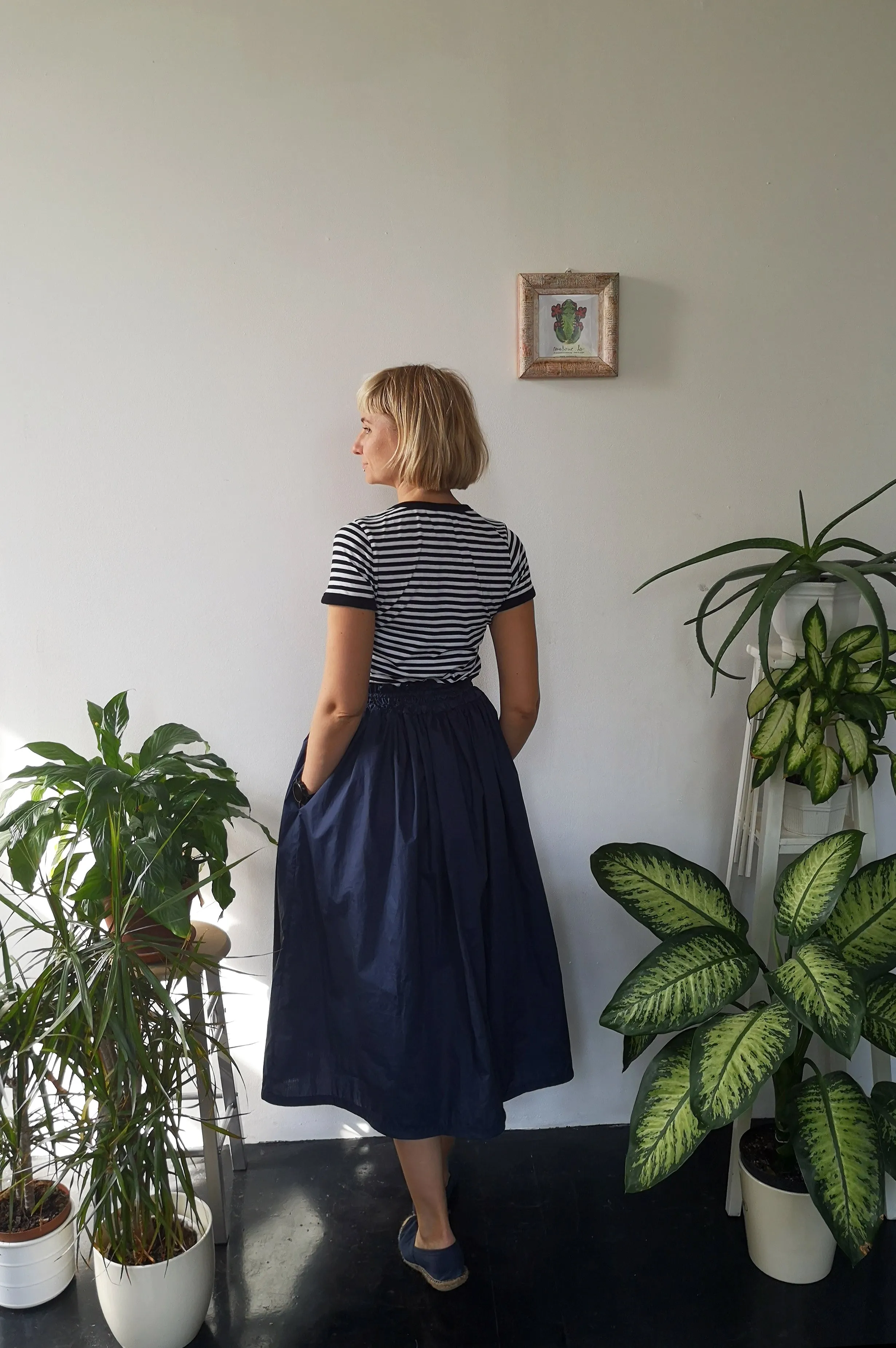Wonderful, Feminine and Super Versetile Minimalist Lifestyle Blue Midi Cotton Skirt!