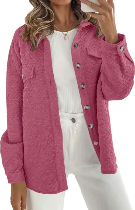 ZESICA Women's Casual Long Sleeve Button Down Loose Lightweight Shacket Shirt Jacket Coat Outerwear with Pockets