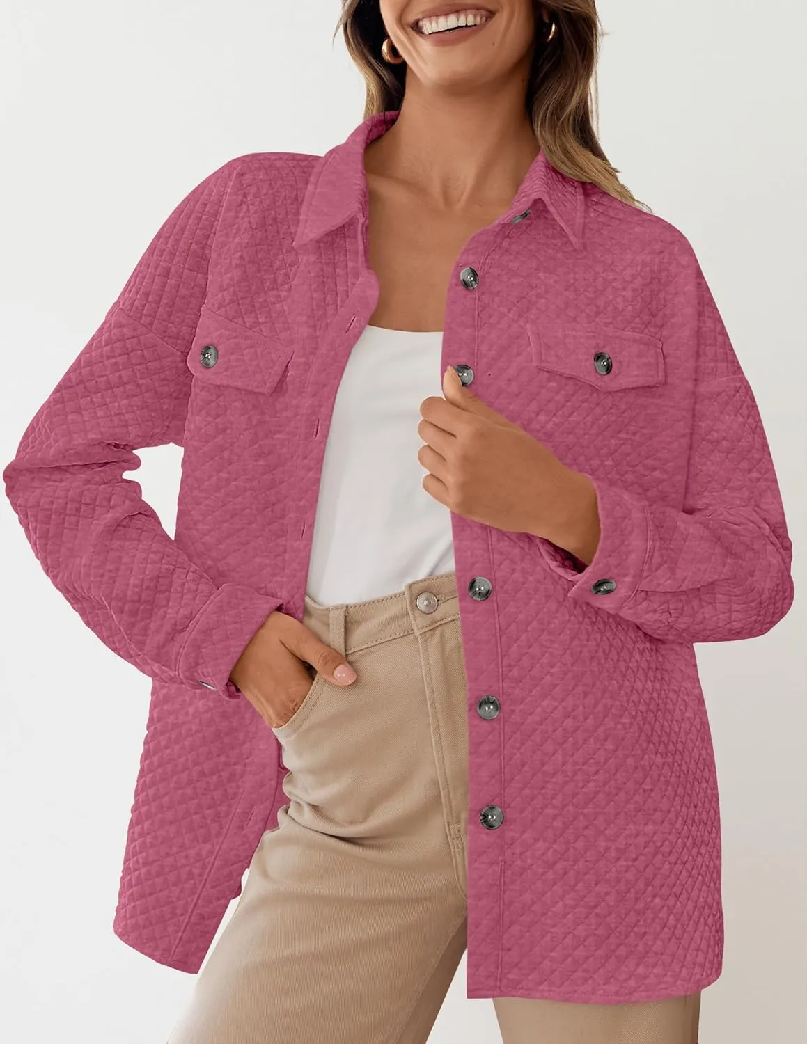 ZESICA Women's Casual Long Sleeve Button Down Loose Lightweight Shacket Shirt Jacket Coat Outerwear with Pockets