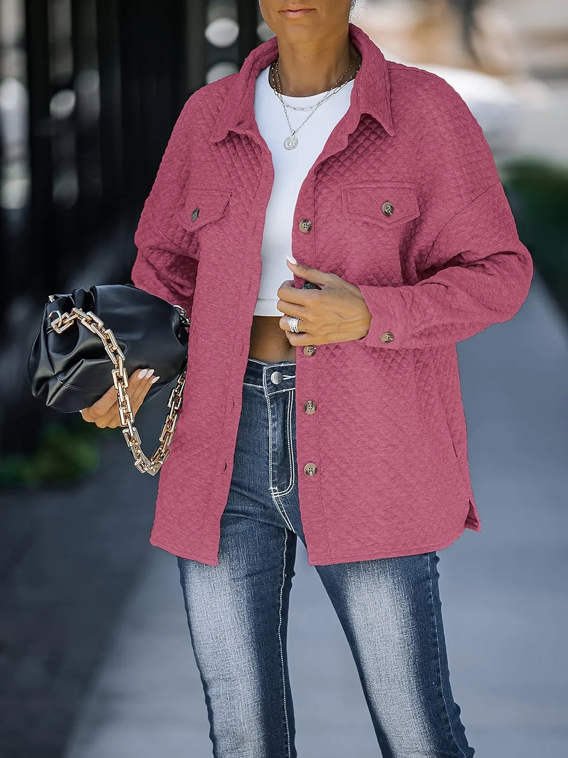 ZESICA Women's Casual Long Sleeve Button Down Loose Lightweight Shacket Shirt Jacket Coat Outerwear with Pockets